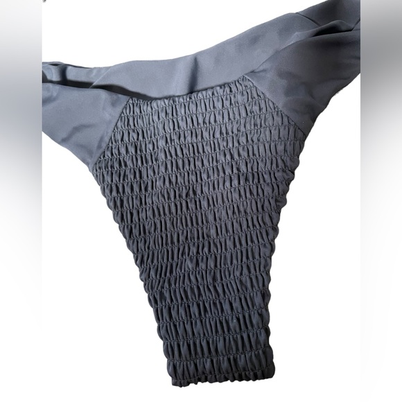 NEW Zaful Gray Smocked Shirred Bowknot Underwire V Cut Two Piece Bikini Set - Picture 6 of 11